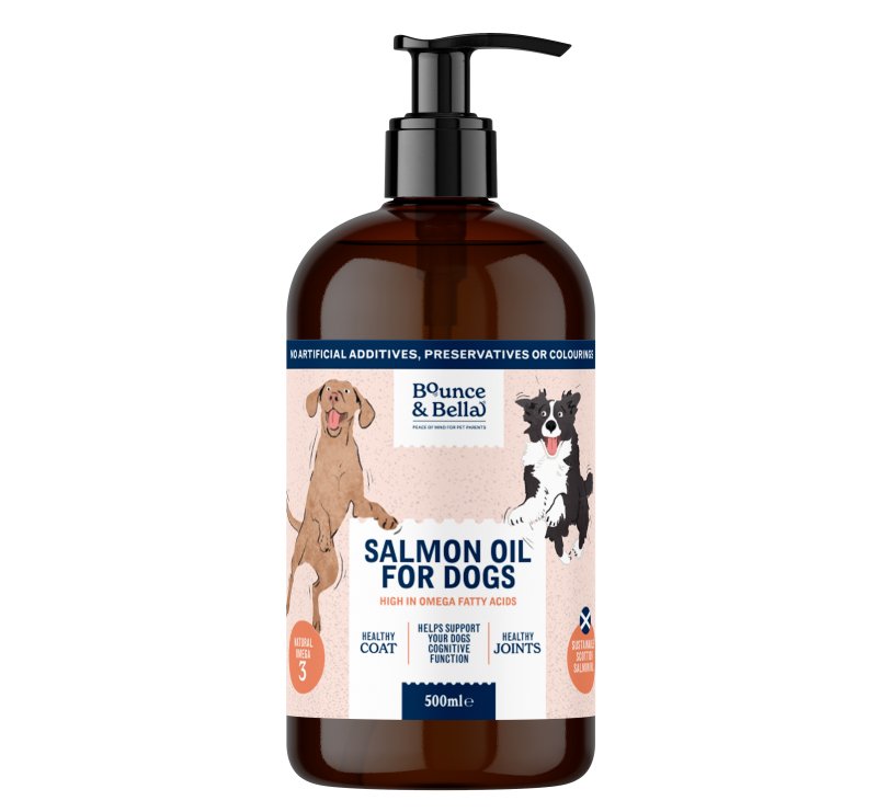 Salmon Oil for Dogs Human Grade Scottish Salmon Purity Filtered 500 Bounce and Bella