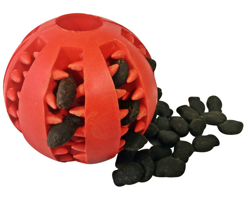 A Dog Treat Ball Dispenser Toy filled with Grain Free Fish Training Treats