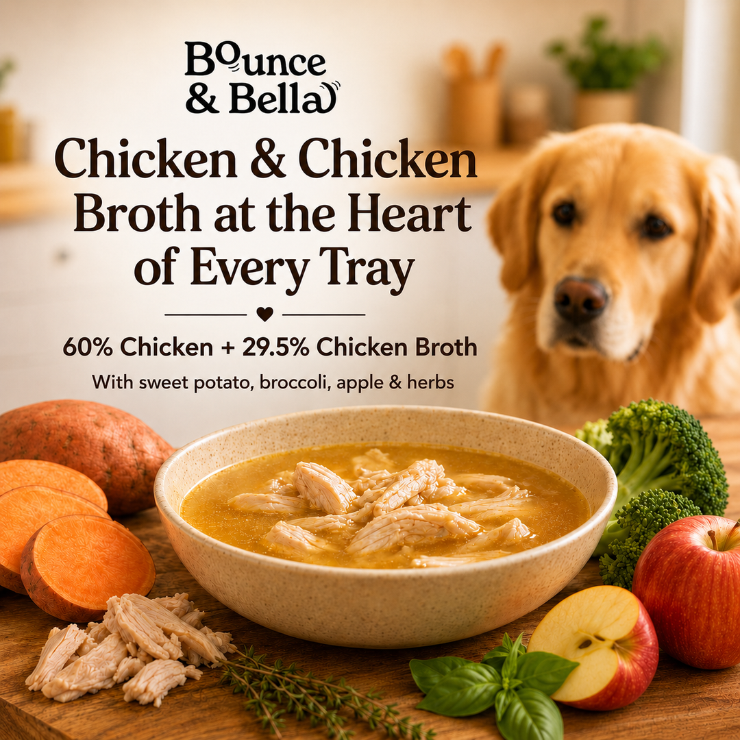 Chicken wet dog food with 60% chicken and 29.5% chicken broth