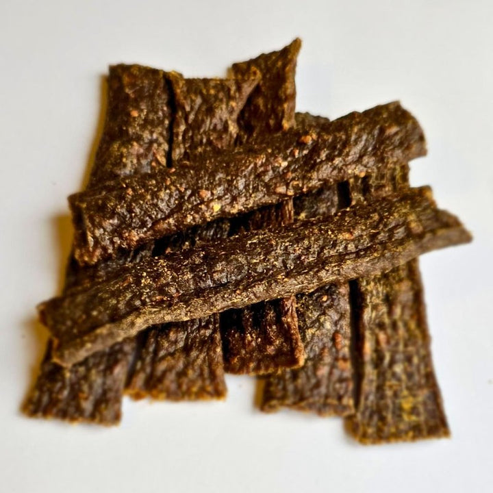 Natural Venison Strips, low fat, hypoallergenic chews for all ages (from the Tasting Platter)