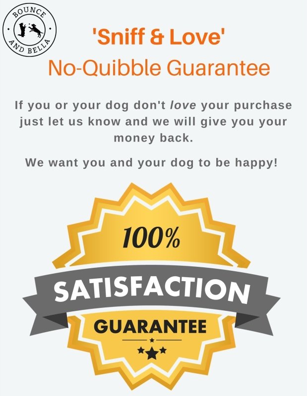 An infographic highlighting Bounce and Bella’s 100% No Quibble Guarantee. 