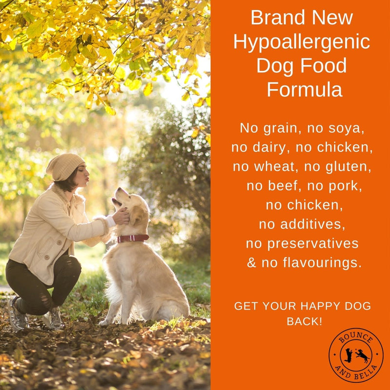 Bounce and Bella Grain-Free Complete Dog Food. Vet Approved. Brand New Hypoallergenic Dog Food Formula.