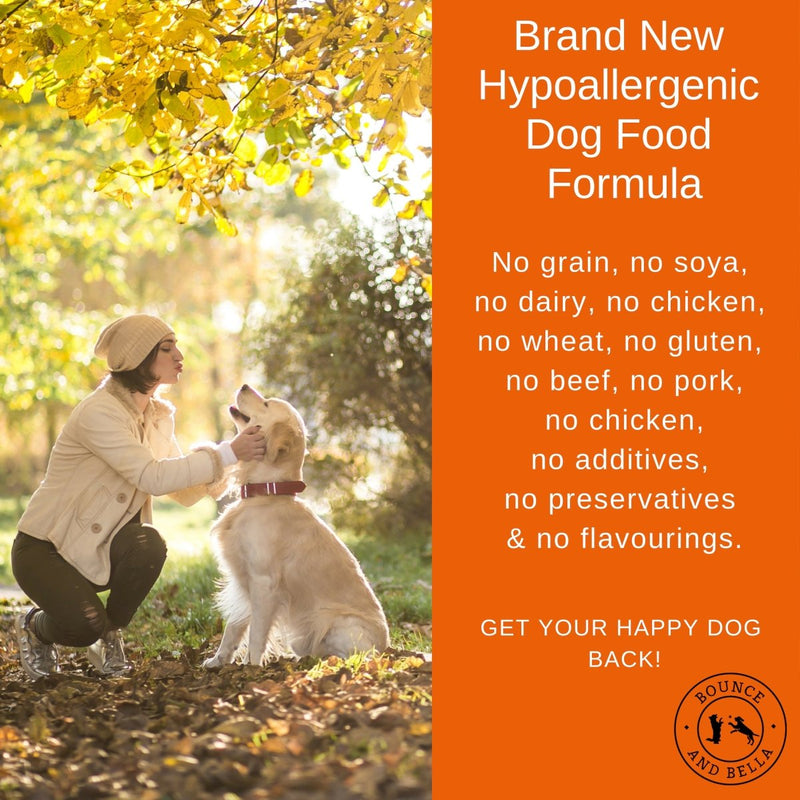 Bounce and Bella Grain-Free Complete Dog Food. Vet Approved. Brand New Hypoallergenic Dog Food Formula.